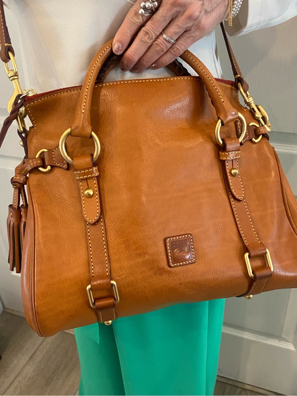 Dooney & Bourke Florentine Natural Leather Satchel with Gold Hardware - Picture 14 of 14